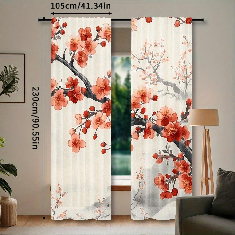 2pcs, Cherry Blossom Curtain for Home Decor, Rod Pocket Window, for Bedroom, Office, Kitchen, Living Room, And Study