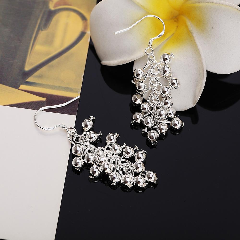 925 Sterling Silver Smooth Grape Bead Ball Earrings, Fashionable Wedding Jewelry