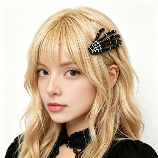 Xiaobudian 2Pcs Gothic Dark Style Hairpins, Hair Pins for Bangs, Skeleton Hand Bone Clips Halloween Cosplay Photography Props