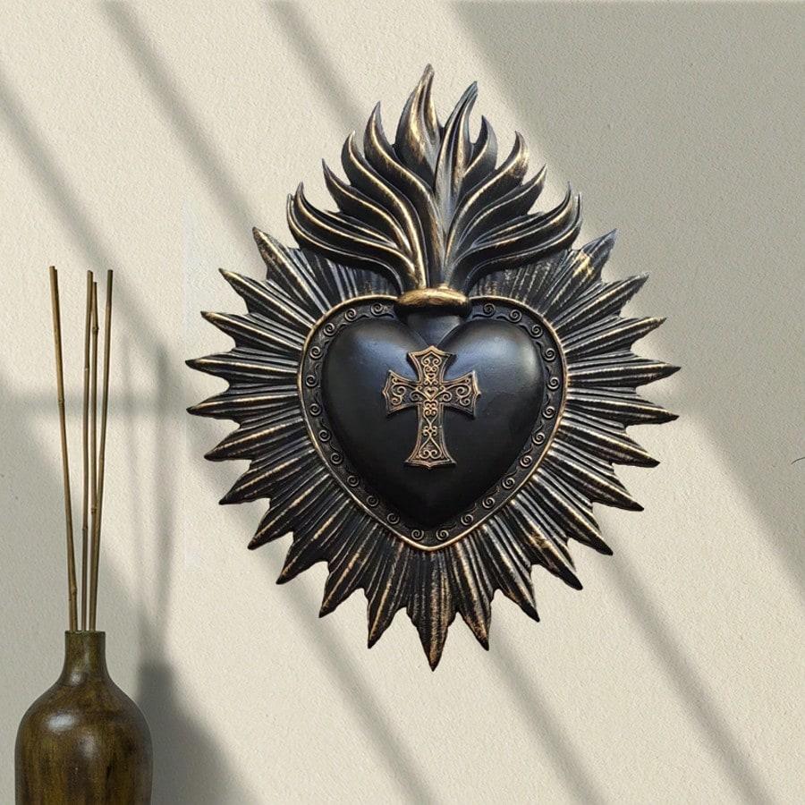 Gothic Sacred Heart Wall Hanging Religious Home Resin Statue Decorative Pendant, Suitable for Churches, Christmas, Weddings