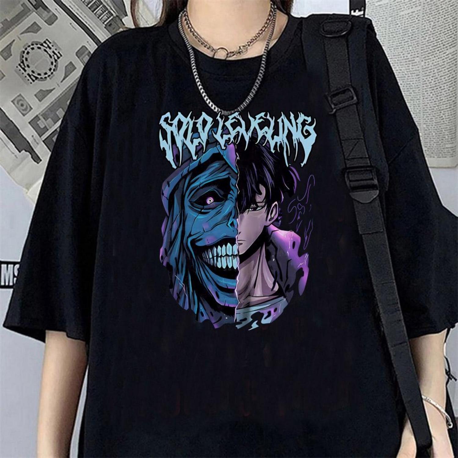 

Solo Leveling T-Shirt Sung Jinwoo New Anime Manga Tshirt Men Women Clothing Short Sleeve Cartoon T Shirt XXXXXL чорний