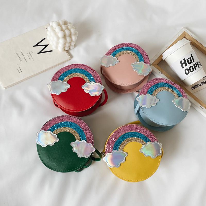 Rainbow Fashion Shoulder Bag Cartoon Kids Purse With Breathable Fabric Daily Use