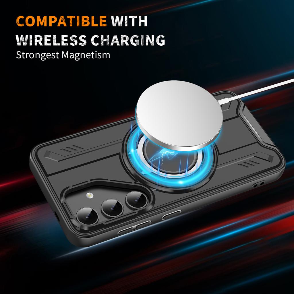 For Samsung Galaxy S25+ Magnetic Case Rotating Ring Kickstand PC + TPU Shockproof Phone Cover