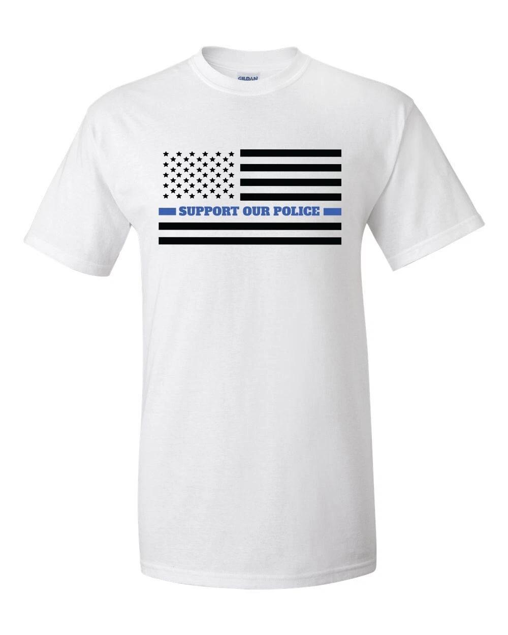 Back The Blue Thin Line On USA Flag Support Our Police Short Sleeve T-Shirt 3XL