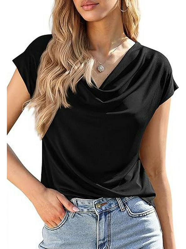 European and American Women s High Neck Summer Pullover T-shirt XL