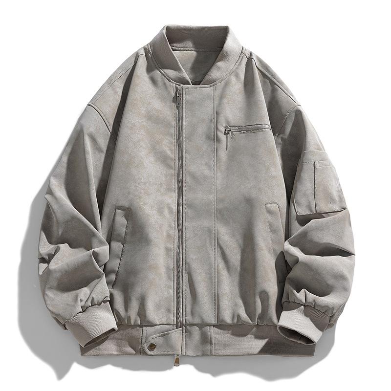 Αμερικάνικο Μπουφάν Μπέιζμπολ Μοτοσικλέτας, Μπουφάν από Πλυμένο Δέρμα, Ανδρικό Ανοιξιάτικο και Φθινοπωρινό Χαλαρό Πιλοτικό Μπουφάν με πέτο