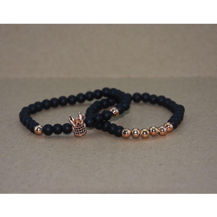 Elegant Copper Bead Bracelet With Micro Paved Zirconia Crown For Couples And Gift Giving