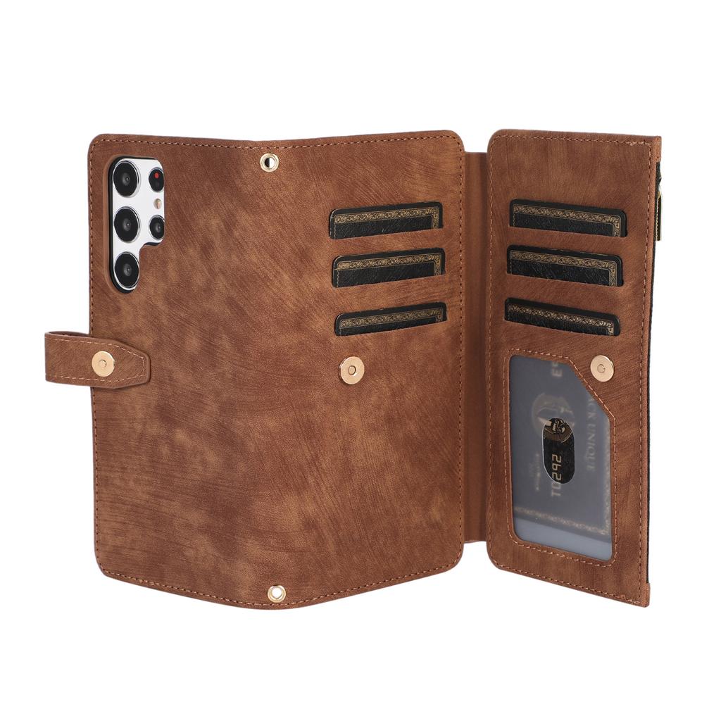 Samsung S24 Multi functional Mobile Phone Case Suitable for SamsungA55 Retro Zipper Wallet Mobile Phone Case Protection Case