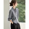 Womens White Lapel Waist Cinched Irregular Hem Long Sleeve Shirt