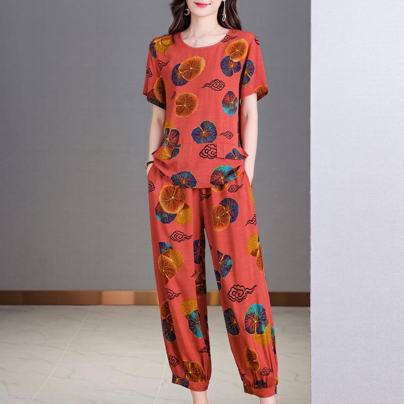 Damen-Hosen-Sets, Sommer, Übergröße, elegantes 2-teiliges Set für Damen, lässige Hose mit hoher Taille und Kurzarmbluse