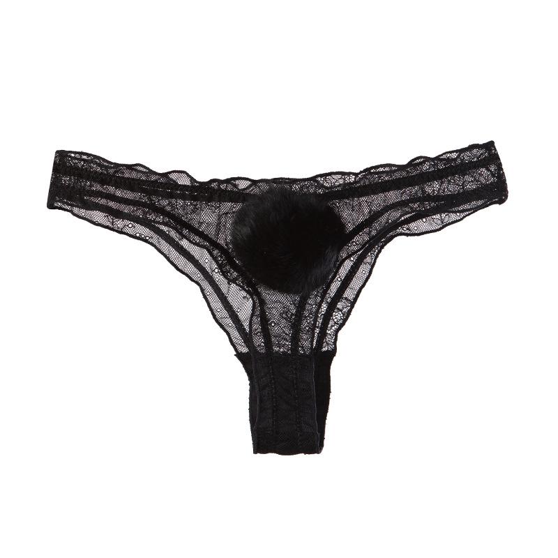 Japanese Low Waist Lace Thong with Removable Pom-Poms