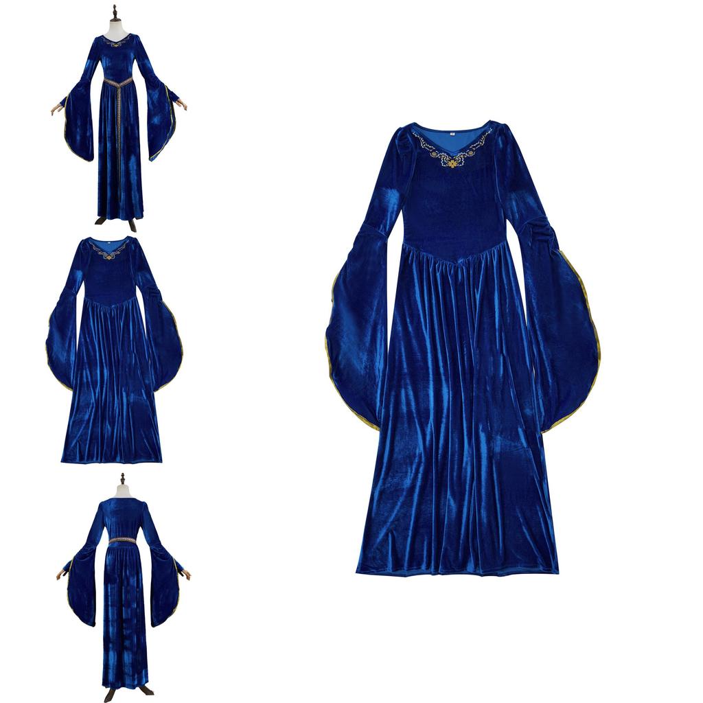 Retro Court Ball Trumpet Sleeve Dress Role Playing Queen Halloween Costume For Adults And Teens