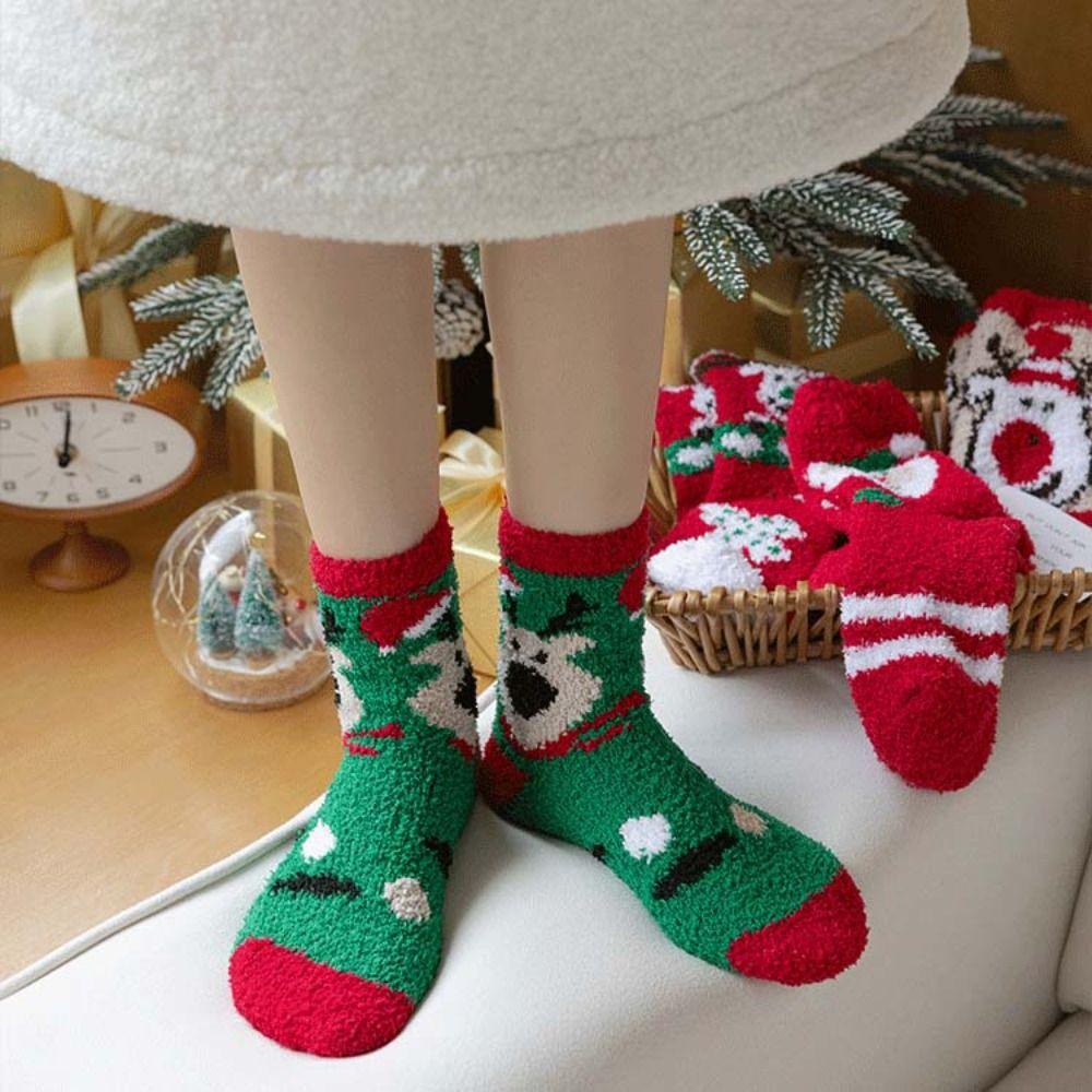Cartoon Christmas Socks Santa Claus Women Hosiery Cute Floor Sleep Socks  Ladies