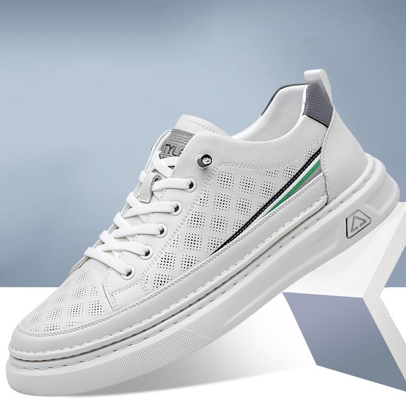 2024 New Shoes for Men Genuine Leather Casual Shoes Trend White Flat Skateboard Shoes Breathable Slip-on Sneaker