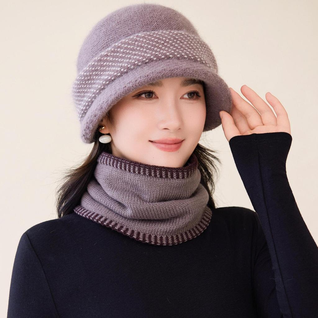 Middle-aged and Elderly Hat Women's Autumn and Winter Rabbit Fur Knitted Basin Hat Winter Hat