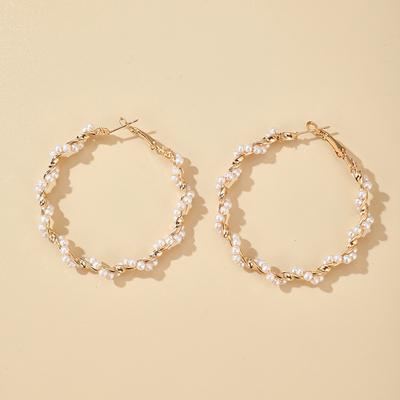 Ear Studs Spiral Round Faux Pearl New Fashion Large Circle Hoop Earrings for Party