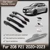 For Peugeot 208 MK2 P21 2020~2023 2021 2022 Gloss Black Car Door Handle Cover Protective Exterior Trim Stickers Auto Accessories