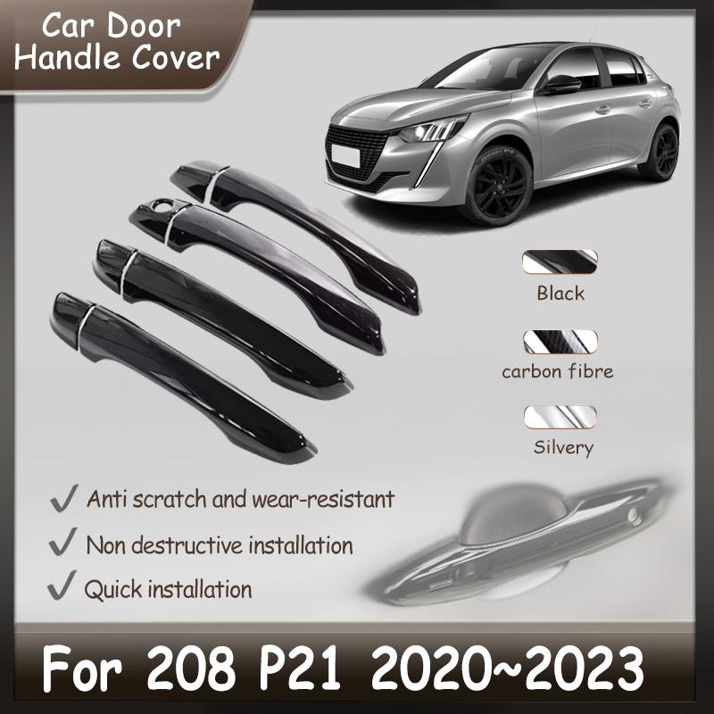 For Peugeot 208 MK2 P21 2020~2023 2021 2022 Gloss Black Car Door Handle Cover Protective Exterior Trim Stickers Auto Accessories