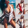 Luxurious Leopard One Piece Bikini Bathing Patchwork Padded Deep V Bandage Halter Swimsuit
