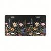 Black Wildflower Front License Plate Floral Vanity Tag Cute Rustproof Aluminum Car Decor Gift for Women