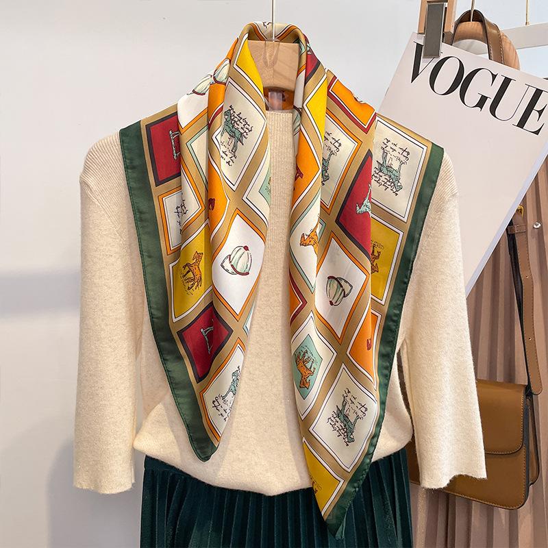 Luxury Brand Women Scarf Summer 70cm Imitation Silk Scarves Shawls Lady Shawl Horse Print Square Scarves Muslim Headscarf