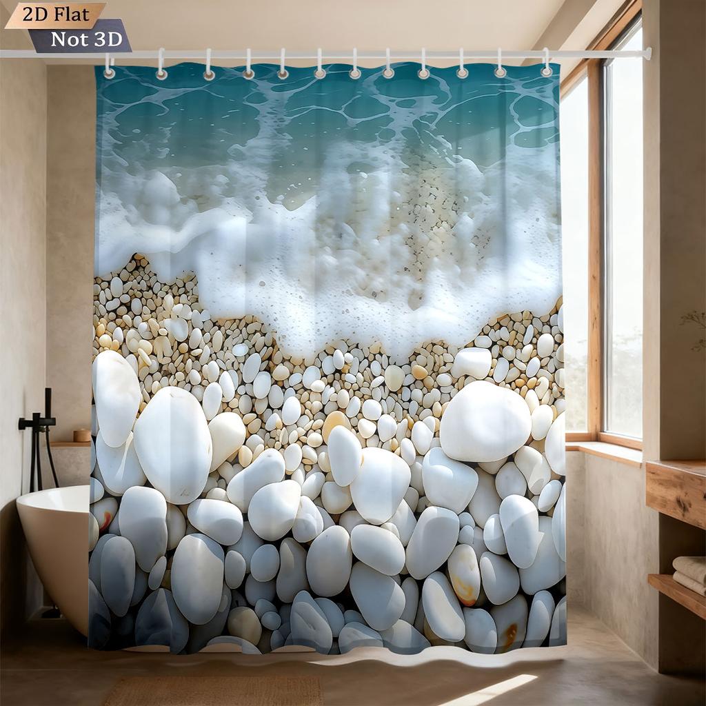 1Pc Seaside Love Reef Printed Waterproof Bathroom Partition Privacy Curtain With 12 Hooks Multiple Sizes Machine Washable