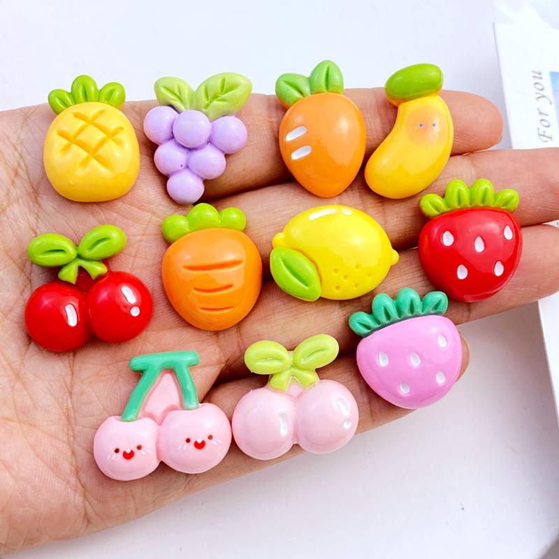 10Pcs New Cute Resin Cherry Strawberry Grape Radish Flat Back Parts Embellishments For Hair Bows Accessories