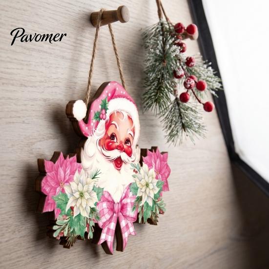 Snowman Christmas Plaques Wooden Hanging Sign, 2D Santa Welcome Door Plaque, Xmas Wall Winter Holiday Hangers Ornament, Decor for Front Porch,