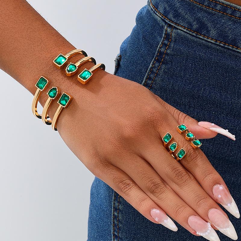 

Fashion open three-layer spring buckle bracelet ring set зелёный