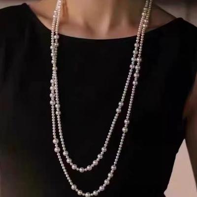 French Elegant Pearl Necklace Tide Multi-Layer Retro Premium Light Luxury Free Styling Versatile Sweater Chain