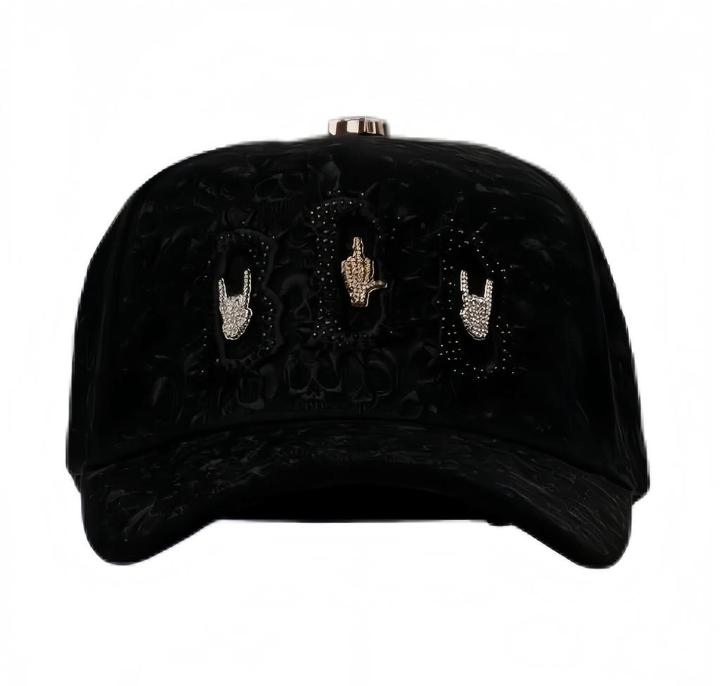 Custom Rhinestone Satin Silk Lined 5panels 3d Embroidery Baseball Hat Custom logo Suede Caps Gorras Xcap Viacrucis Black Cap