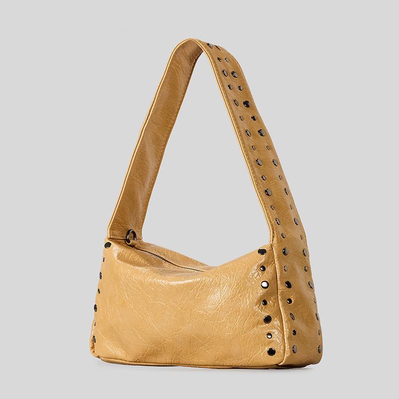 SHELKSBAG Vintage Studded Women Shoulder Bag Y2k Luxury Motorcycle Style Faux Leather Underarm Bags Crossbody 2026 Trend Handbag