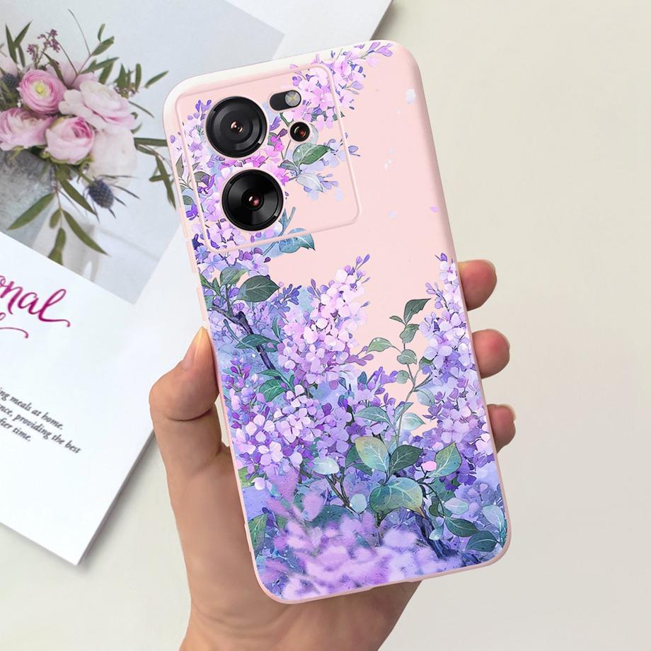 For Xiaomi Redmi 13C Case Xiaomi Mi 13T Pro Back Cover Soft Matte Liquid Silicone Flower Cartoon Printing Capa For Mi13T Pro Bag