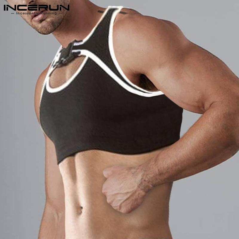 

INCERUN Мужские спортивные короткие топы без рукавов с круглым вырезом в стиле пэчворк