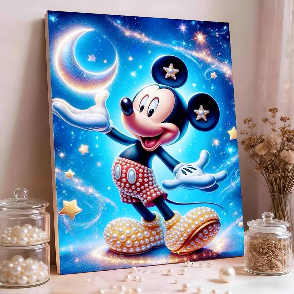 Błyszcząca Gwiaździsta Sztuka Bez Ramki z Wkładką Perłową Myszki | Tło Gwieździste Niebo, Rękodzieło 2D z Pereł, Idealna do Spokojnego, Luksusowego, Minimalistycznego Wystroju Domu