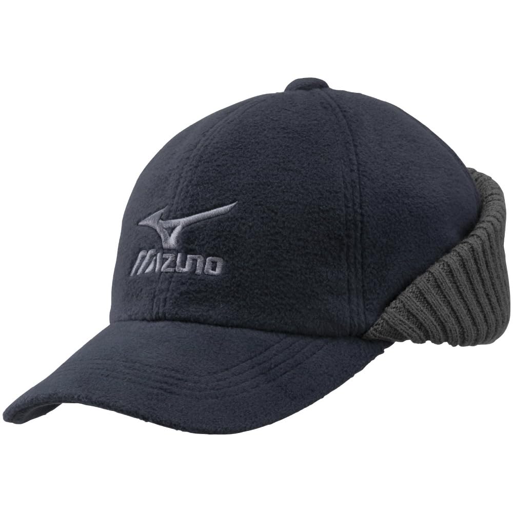 Mizuno Breath Thermo Fleece Cap with Unisex C2JWA601 Earmuffs, Moisture-Wicking, Heat-Generating Hat, Navy, (Head Circumference 55-60cm),