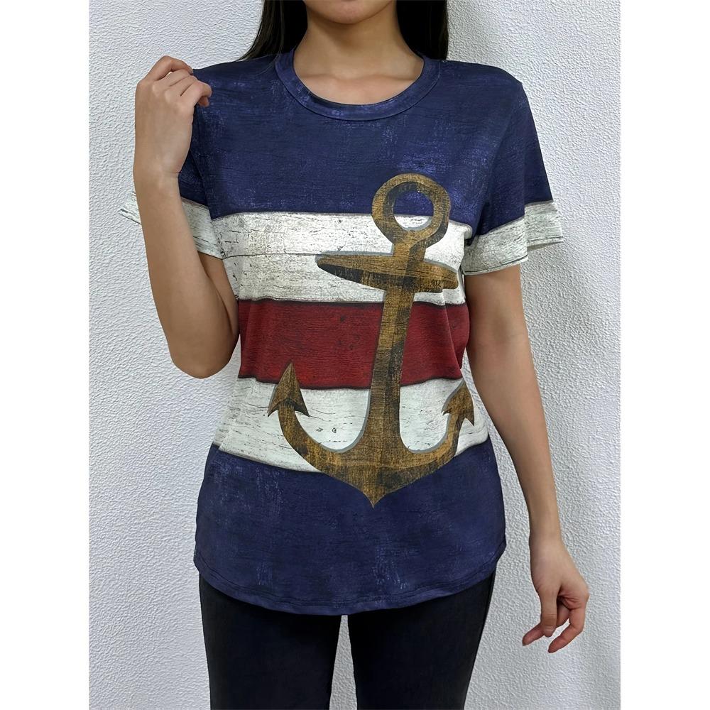 New Women's T Shirt Summer Short Sleeve Abstract Face Printed Round Neck Loose Short Sleeve Oversized Y2K Streetwear