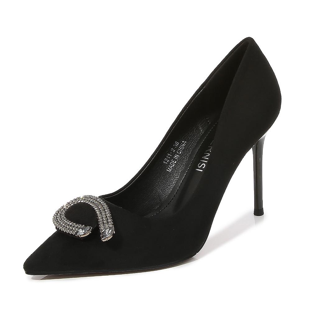 

Красные свадебные туфли модные остроносые на тонком каблуке темпераментные замшевые туфли на высоком каблуке со стразами 44 чёрный