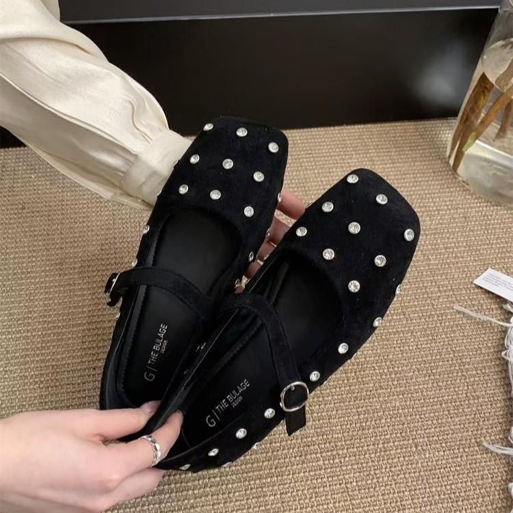 Fashion Spring Flats Women Loafers Shoes Square Toe Crystal Dress Shoes Casual Woman Sport Sandals 2025 New Brand Lolita Mujer Zapatos