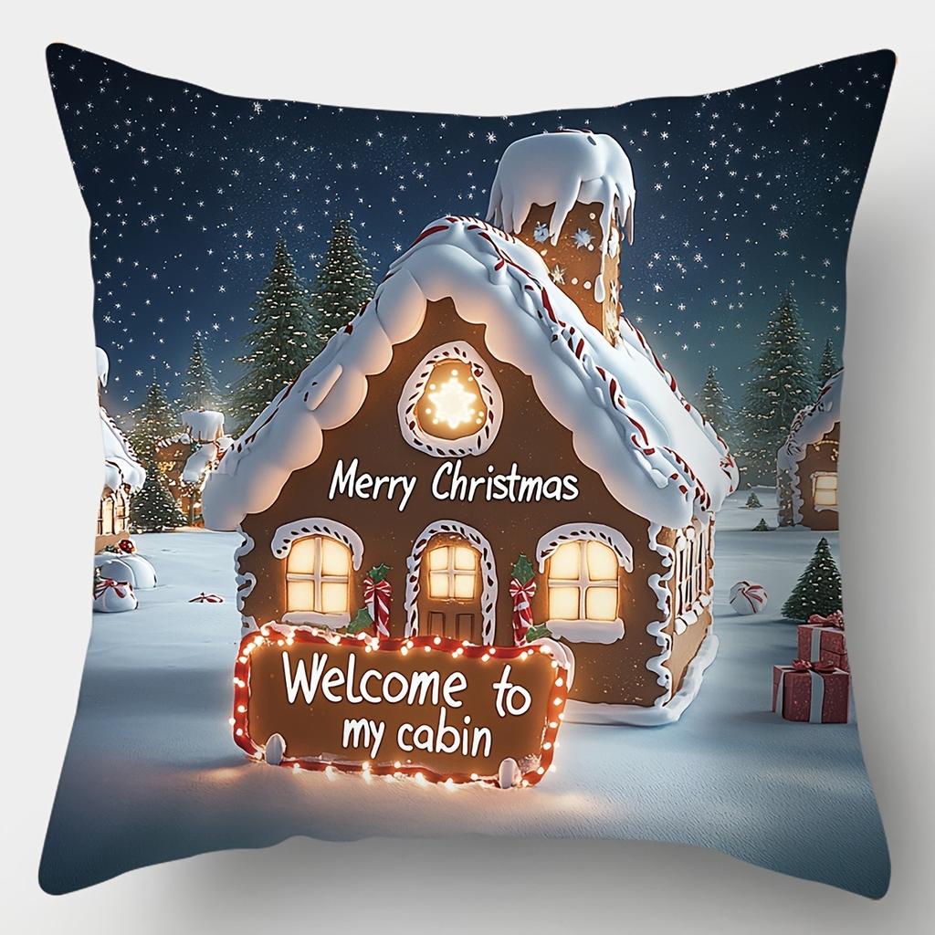 Home Decor Christmas Gingerbread House Pattern Pillow Covers Pattern Cushion Cover Suitable For Sofa Bedroom Car Pillow Cover