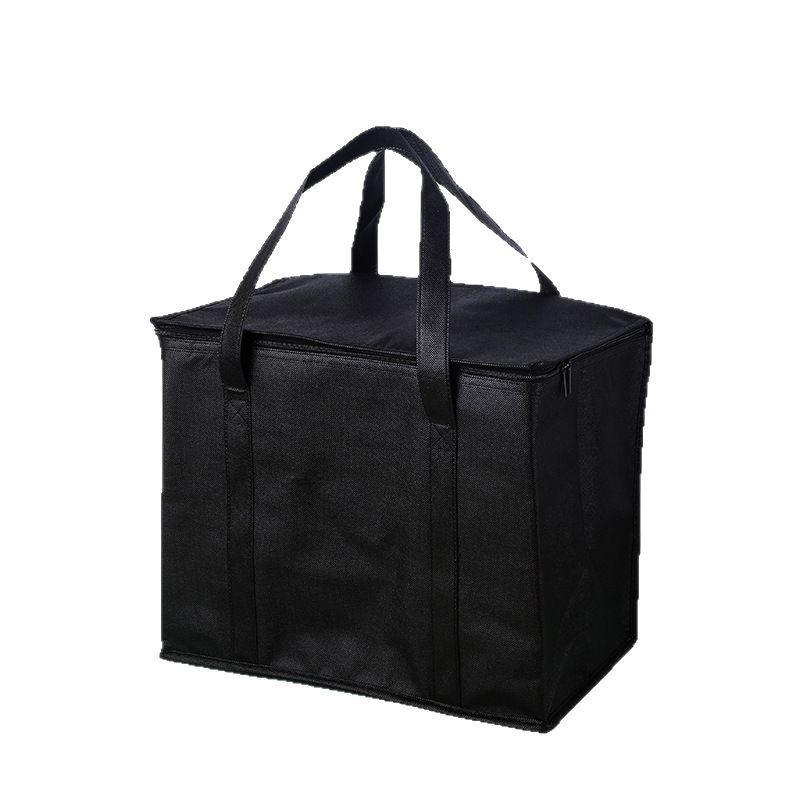 Large Capacity Double Zipper Insulated Picnic Ice Pack Bag – Black Non-woven Fabric