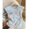 Cartoon Embroidery O Neck Knit Vest Tops Women Summer Slim Fit Sleeveless Pullover Top Female 2025