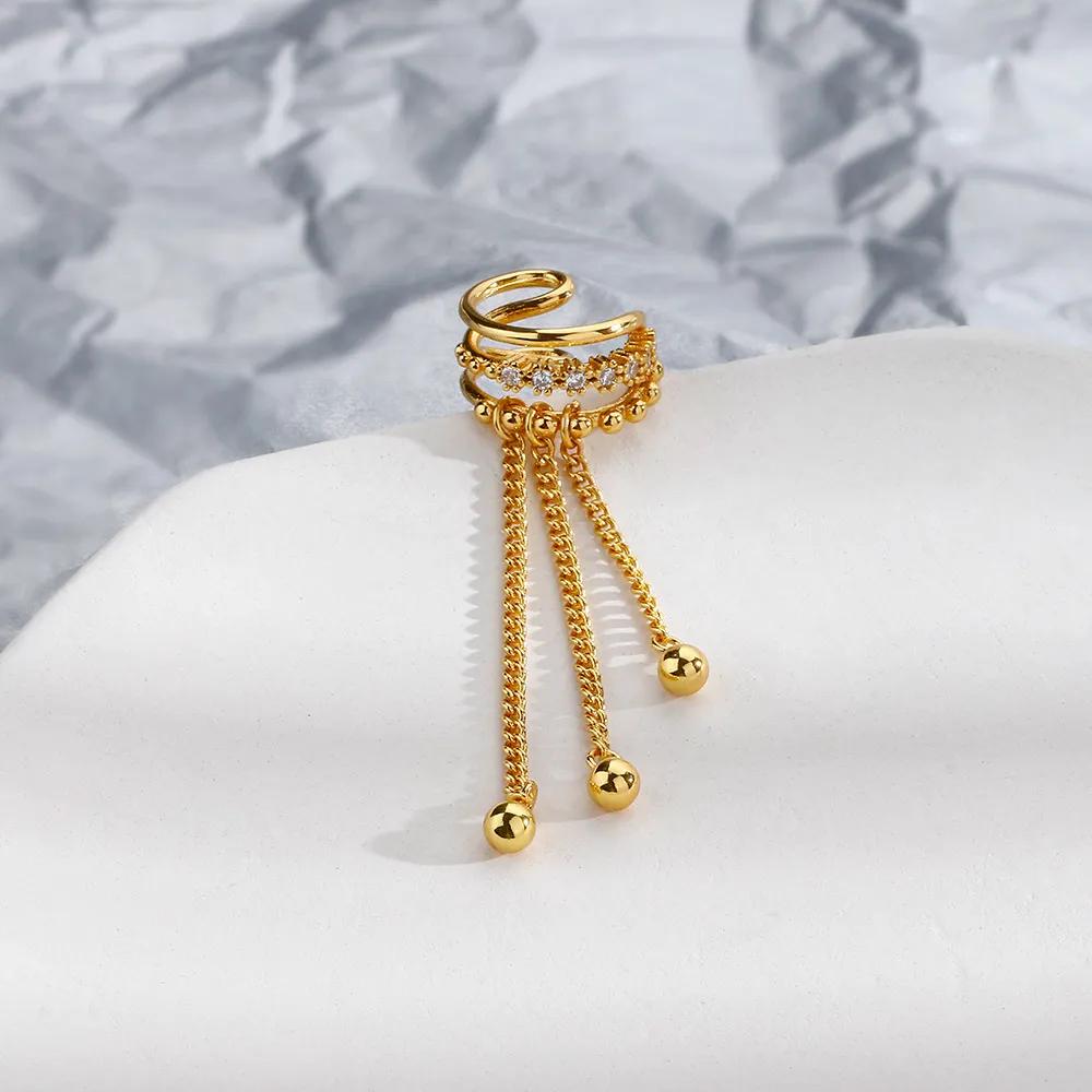 Korean Fashion Ear Clip Piercing Tassel Earrings for Girls Women Silver Color Zircon No Ear Hole Cartilage Jewelry LAMOON