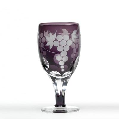 Glaswerkstatt Saiho Edo Kiriko Glas, Wein- und Bierbecher mit Stiel, Traubenmuster, Lila, Hergestellt in Japan, in Holzbox, Glas, Kiriko, Geschenk, Geschenkverpackung
