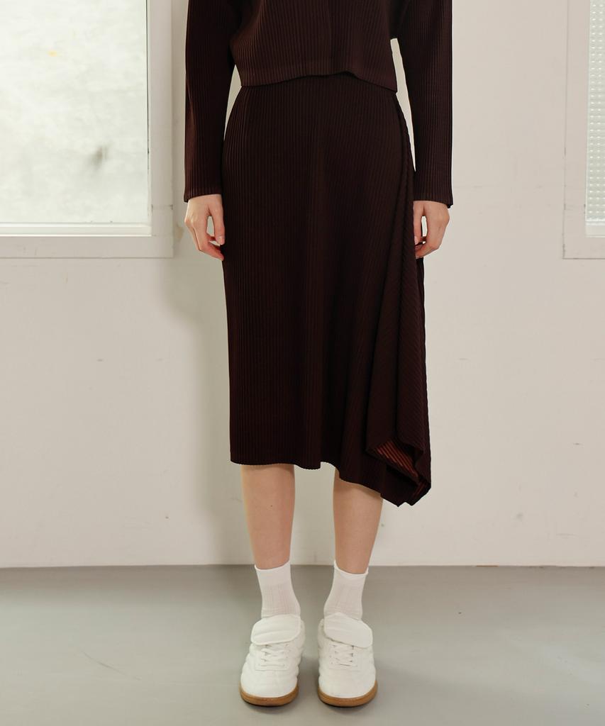 Waiowai Asymmetric Pleated Midi Skirt_Bordeaux