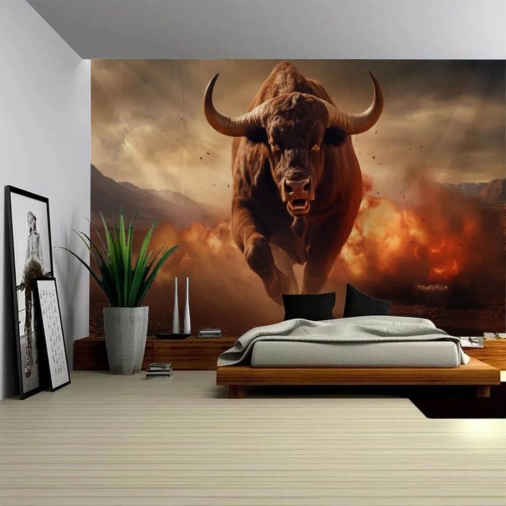 Modern Light Luxury Running Rhinoceros Elk Art Tapestry Wall Hanging Cloth for Living Room Studio Bar Decor