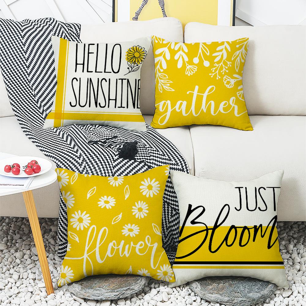 New Pillow Summer Yellow Daisy Home Sunshine Cushion Linen Pillow Case