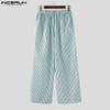 INCERUN Men Elastic Waist Pants Casual Home Wear Striped Print Long Trousers