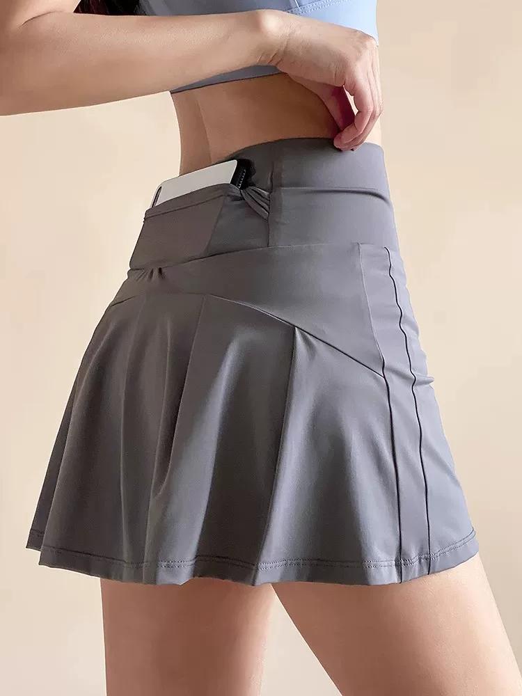 Lulu Vuru Breathable Tummy Control Tennis Skirt Anti-Exposure Sports Shorts Women's Running Skirt Pants Badminton Half Skirt