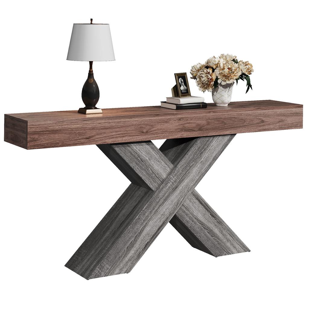 Console Table with X-Shaped Legs, Narrow Console Table, Wood Look, Chipboard, for Hallway and Living Room, Side Table